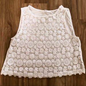 Nordstrom Floral Crochet Crop Tank Top White BCNU